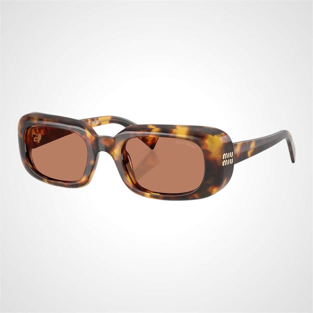 New MIU MIU Sunglasses Honey Havana Tortoise Brown Rectangle Reverie Womens